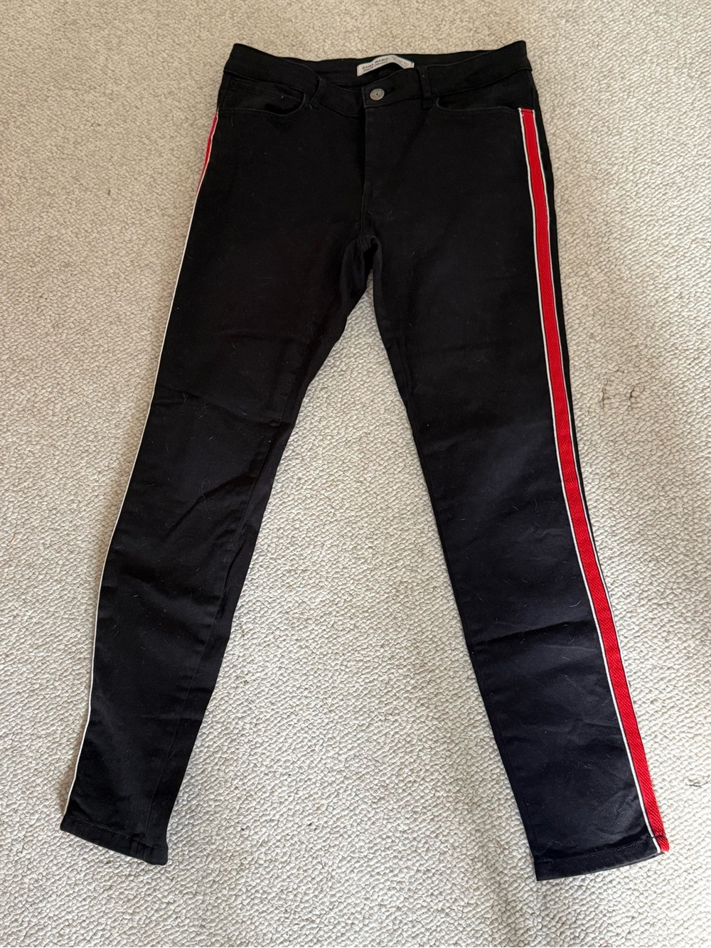 Zara Black Skinny Jeans with Red Side Stripe